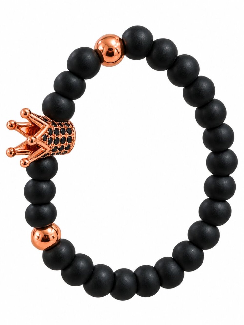 Black Beaded Stretch Bracelet Crown Charm Unisex